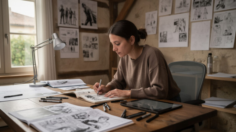 découvrez la résidence de madeleine pereira, talentueuse autrice de bande dessinée, à la maison des écritures de lombez. plongez dans son univers créatif unique.