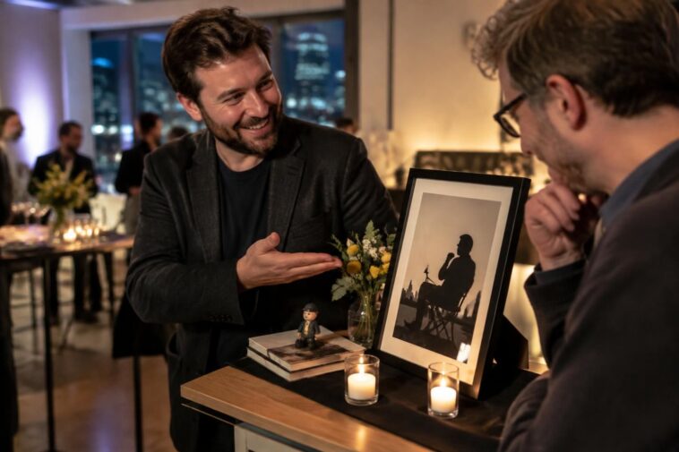lors d’une célébration à austin, un entrepreneur rend hommage à colin simmons avec une touche d’humour, attirant l’attention des invités.